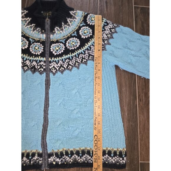 Icelandic Design Sweater Womens Medium Blue Full Zip Nordic Fair Isle Angora - Picture 5 of 8